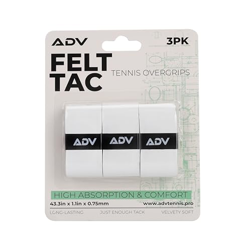 ADV Dry Tennis Overgrip Tape - 3, 6, 12, 30, 60 Pack - FeltTac Tennis Racket Grip Tape - Ultra Absorbent Tennis Grip Tape - Comfort Tennis Racket Grips - Tennis Grips Overgrip - color: 3-Pack White