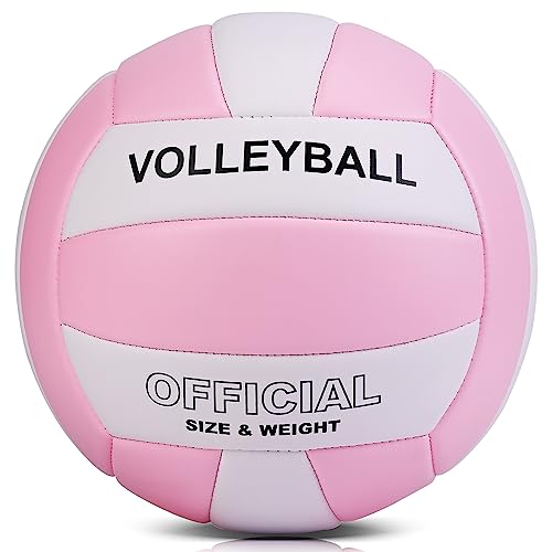 EVZOM Super Soft Volleyball Beach Volleyball Official Size 5 for Outdoor/Indoor/Pool/Gym/Training Premium Volleyballs Equipment Durability Stability Sports Ball - color: Pink/White