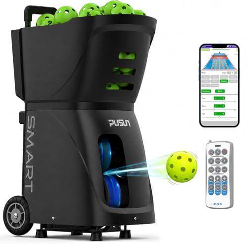PP-Smart Pickleball Machine with Invertible Hopper | 80+ Ball Capacity, Lightweight 32.6 lb Portable Design, Smart App Control, 28 Landing Points, 10 Drills & ±6 Spin for Mobile Players - color: Black