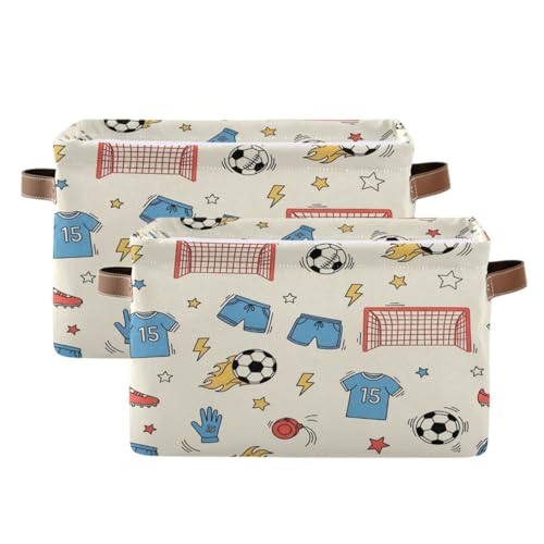 2 PACK Soccer Gear Storage Baskets - Collapsible Canvas Bin for Home Organization, Decorative Fabric Box with Handles - size: 2 PCS