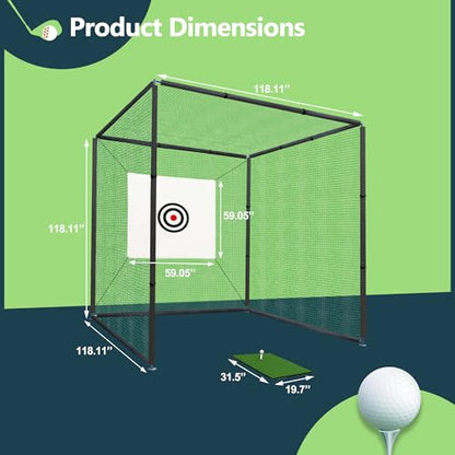 Golf Cage Net with Steel Frame 10x10x10 Ft Golf Practice Nets Used for Indoor Full Swing Practice and Chopping Practice, Including Target Fabric and Swing Pad