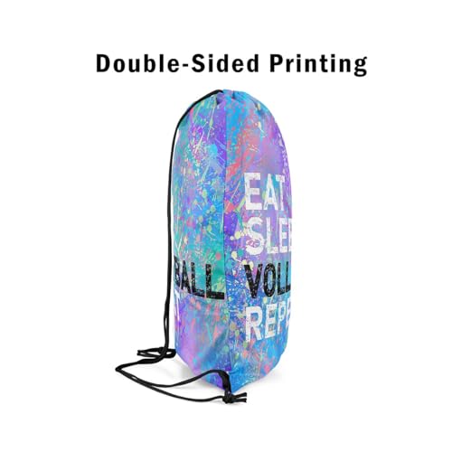 Castle Fairy Eat Sleep Volleyball Repeat Draw String Bag,Purple Blue Tie Dye Drawstring Backpack for Gym Sports,Camouflage Colorful Graffiti Large Capacity Sackpack,Waterproof - color: Purple 2