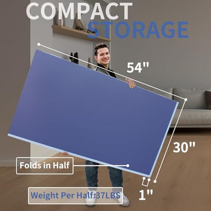 9 FT Medium-Sized Foldable Table Tennis Table for Pool Tables, Indoor/Outdoor Table Tennis Conversion Top, with Net and Quality Foam Padding, Lightweight and Portable - Blue