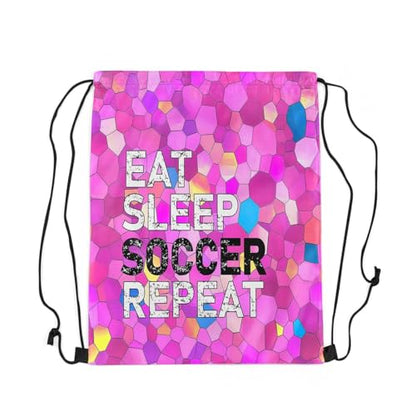 Castle Fairy Eat Sleep Soccer Repeat Drawstring Backpack Diamond Sackpack for Beach Swimming Pool Colorful Tie Dye Draw String Bags Waterproof Sports Gym - color: Pink 4