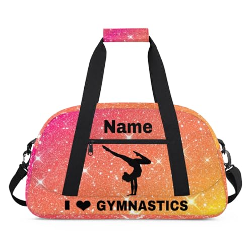 Custom Sport Duffel Bag Gymnastics Personalized Name Sports Bag Overnight Weekender Bag Waterproof Gymnast Sport Gym Bags, Orange - color: Orange, style: Gymnastics