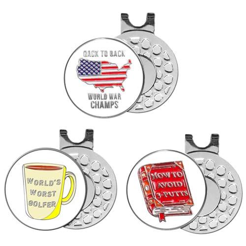 FINGER TEN Golf Ball Marker with Hat Clip or Marker Only, Metal Golf Ball Markers Assorted Designs for Putting Green, Portable Golf Accessories for Men Women - color: 3 Amusing Marker