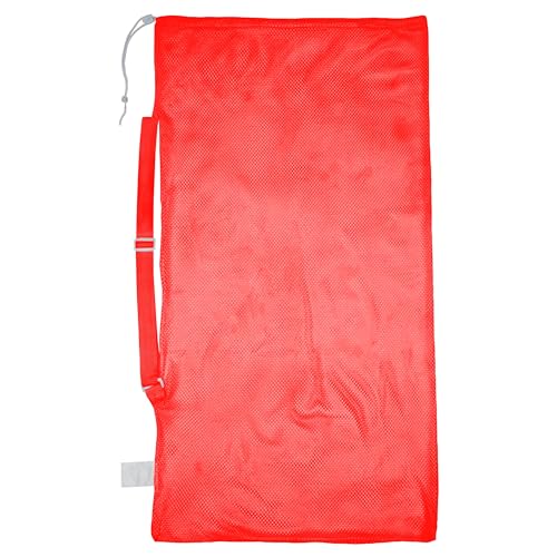 Champion Sports Mesh Equipment Bag – Heavy-Duty Nylon Drawstring Bag with Lock & ID Tag, Breathable Storage Sack for Balls, Swim Gear, Laundry & Toys, Multiple Sizes & Colors - color: Red, size: 24" x 48" with Shoulder Strap
