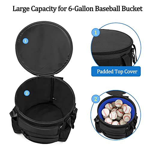 Baseball Bucket Bag for 6 Gallon Bucket, Softball Bucket Cover Organizer with Multi Pocket for Bat, Gloves, Scoreboards and Other Accessories, Bag only