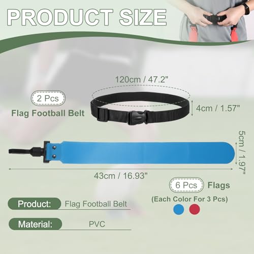 Flag Football Set, Adjustable Flag Football Belt with 1 Belt and 3 Flags Easy Tear Away - color: Rose Red/Sky Blue