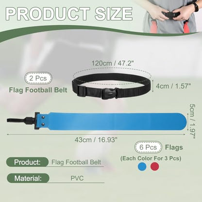 Flag Football Set, Adjustable Flag Football Belt with 1 Belt and 3 Flags Easy Tear Away - color: Rose Red/Sky Blue