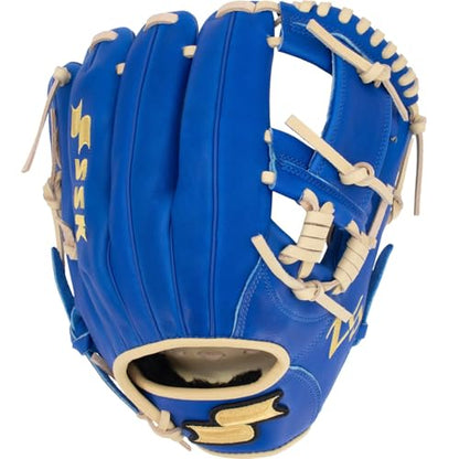 SSK Z5 Craftsman Youth Baseball Glove – 10.5” – 11” – 11.25” – 11.5” Right & Left Hand Throw - color: Royal/Camel - I Web, size: 11.5" - Left Hand Throw