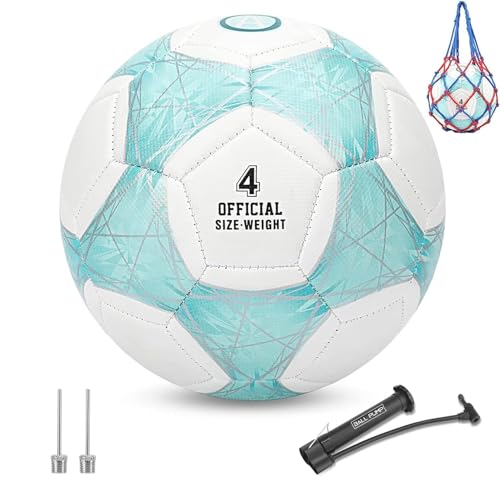 STEEFAN Teal/Blue/Pink Soccer Ball Size 3/4/5 for Kids Outdoor Play,Color Change Soccer Official Ball with Needles and Air Pump,Idea Gift for Teen Boy Girl Junior Women,Indoor Outdoor Game Soccer Ball - color: Teal with Pump, size: 4