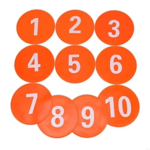 10pcs Numbered Floor Spots Markers Soccer Flat Sign Discs Footworks Training Mat - color: Orange