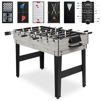Best Choice Products 2x4ft Combo Game Table Set for Home, Game Room, Friends & Family w/Hockey, Foosball, Pool, Shuffleboard, Ping Pong, Chess, Checkers, Bowling, and Backgammon - color: Gray