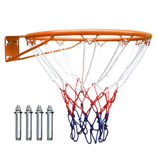 18" Basketball Rim Replacement, Wall Door Mounted Basketball Rim, Heavy Duty Basketball Flex Rim Goal Replacement with Net Fits In-Ground & Wall-Mounted Basketball Hoops, Indoor/Outdoor - color: Orange