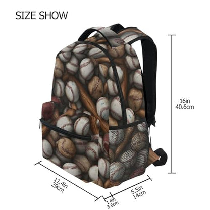 ALAZA Baseball Bats Balls Large Backpack,Unisex Girls Kids College Bookbags Daypack Bag,Water Resistant Laptop Tablet Children Backpack Travel College Bag