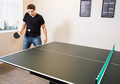 Hathaway 9 ft Quick Set Table Tennis Conversion Top – Regulation Sized, Foldable, Durable Engineered Surface, Protection Pads – Indoor Ping Pong Table Topper for Pool Table w/Net & Posts