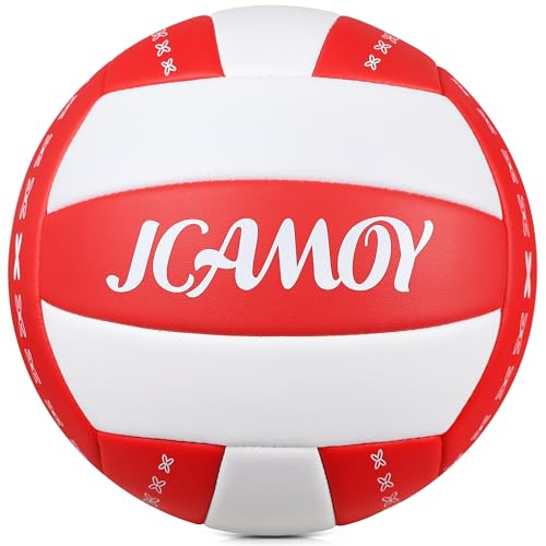 Volleyball Size 5 - Premium PU Leather, Ultra-Durable Soft to The Touch for Youth, Adults, Ideal for Indoor, Outdoor, Beach Sports Training - color: RED WHITE