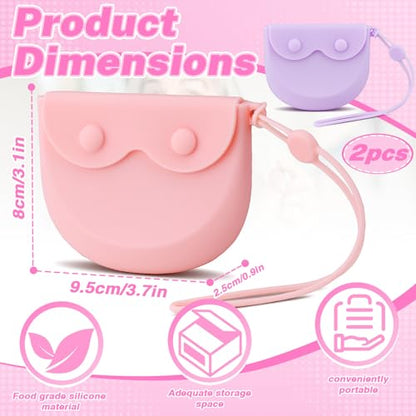 LELE LIFE 2Pcs Silicone Retainer Case with Vent Holes, Unbreakable Retainer Holder with Hand Strap Slim Retainer Container Box for Travel Partial Denture Night Mouth Guard Aligner Case (Pink + Purple) - color: Pink + Purple