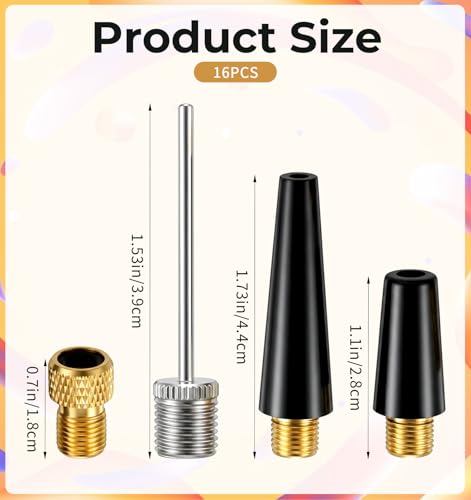 Ball Inflator Needles, 16 PCS Air Needle for Balls Kit with Pump Needles and Inflation Needles, Steel Bike Tire Adapters for Quick Inflation, Universal Fit for Balloons, Bike Tires, Sports Balls