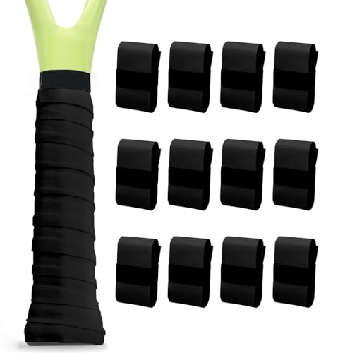 Tennis Racket Grip Tape, 3/6/12 Pack Precut Anti Slip Tennis Grip Tape, Absorbent Dry Feel Tennis Grips Overgrip for Tennis, Pickleball - color: Black