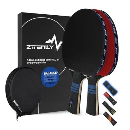 Ping Pong Paddle with Carbon Technology | Performance-Series,7-ply Finest Blade, Expert Speed/Edge/Balance, Thicker Protector Case | Table Tennis Racket for Professional - color: 2-Pack, style: Balance