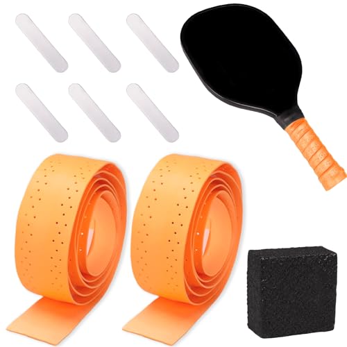 9Pcs Pickleball Racket Accessories Kit, Include 2 Pickleball Paddle Grip Tape, 6 White Pickleball Lead Tape, Black Pickleball Paddle Cleaner and Eraser, Pickle Ball Sport Accessories - color: Orange
