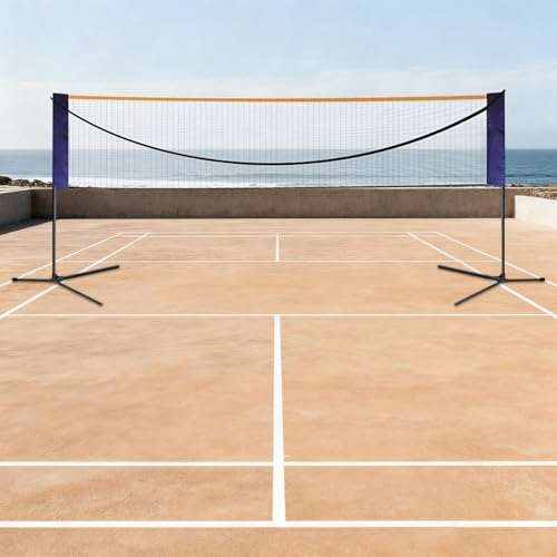 20FT Portable Badminton Net Set, Height Adjustable Tennis Net, Polypropylene Fiber Sports Nets Set, Volleyball Training Court Sports Tool for Indoor Outdoor Court Backyard and Beach Games