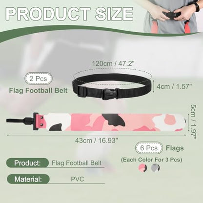 Flag Football Set, Adjustable Flag Football Belt with 1 Belt and 3 Flags Easy Tear Away - color: Camouflage Grey/Pink