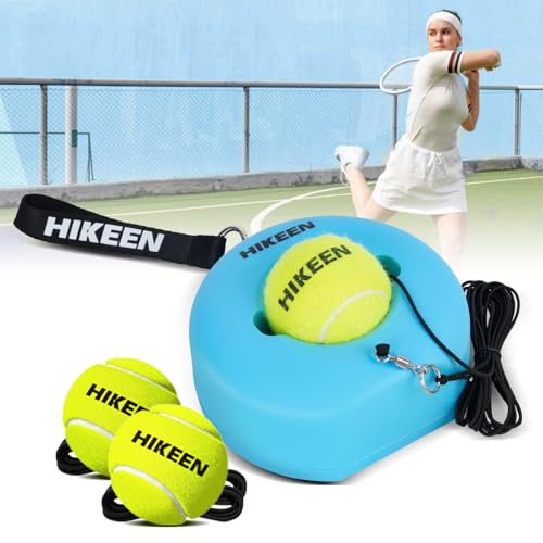 Hikeen Premium Tennis Trainer Rebound with Metal Base,Portable Solo Tennis Trainer Set with 3 Highly Elastic String Balls,Tennis Practice Equipment for Adult Kids an Beginners - style: Blue
