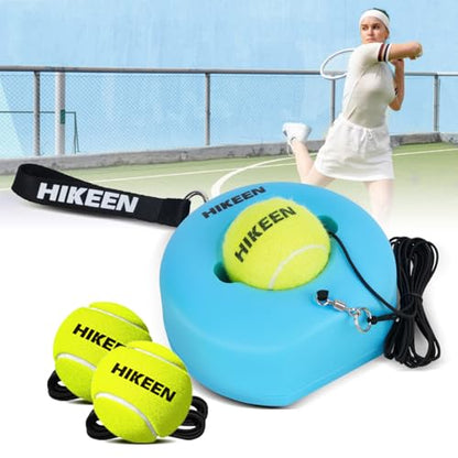 Hikeen Premium Tennis Trainer Rebound with Metal Base,Portable Solo Tennis Trainer Set with 3 Highly Elastic String Balls,Tennis Practice Equipment for Adult Kids an Beginners - style: Blue