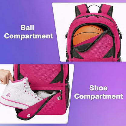 Basketball Bag Backpack with Ball & Shoes Compartment for Soccer Ball Volleyball Football, Large Sports Bag Backpack - color: Pink