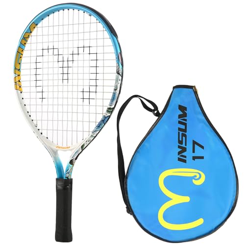 INSUM 17-25 inch Kids Tennis Racket for Aged 2~12 Starter, Multi-Color & Size Toddlers Tennis Racket for Boys & Girls Beginner, Come with Shoulder Cover Bag for Carry - color: Blue, size: 17''