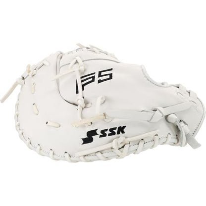 SSK FP5 Fastpitch Softball First Base Mitt 12.5” – 13” Right & Left Hand Throw Premium Full Leather Softball Glove - color: White/Black, size: 13" - Left Hand Throw