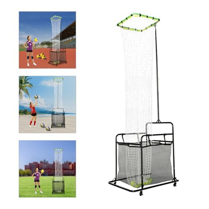 Volleyball Setting Trainer,Adjustable Height and Angle Volleyball Target Net Setter Training Equipment w/Ball Collection Bag for Beginner Outdoor Practice