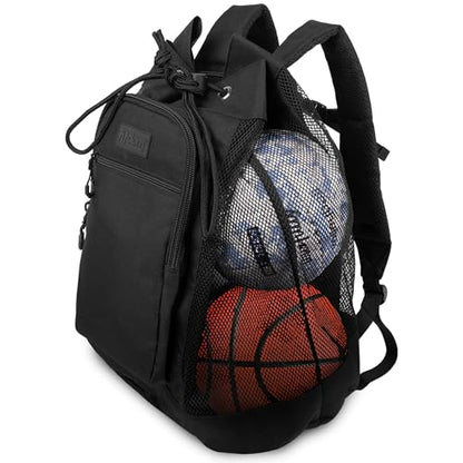 Fitdom Heavy Duty Small Mesh Equipment Ball Bag w/Adjustable Backpack Shoulder Strap Design for Coach. 3 Different Size Compartments. Perfect for Soccer Football Volleyball Basketball & Water Sports