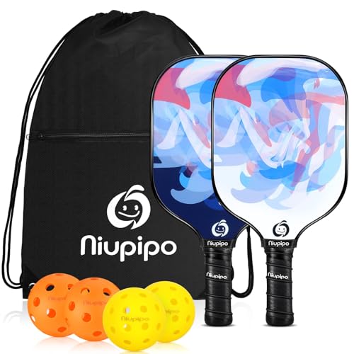 niupipo Pickleball Paddles Set of 2 or 4, USAPA Approved Fiberglass Pickleball Paddle Set with Balls and Bag, Polypropylene Honeycomb Core, Lightweight Pickleball Paddles for Beginners Men Women - color: white