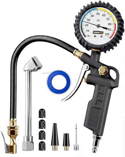 GERCHWAY Tire Inflator with Pressure Gauge – Large Glow Dial, Swivel Air Chuck with Gauge and Air Compressor Accessories – 100 PSI