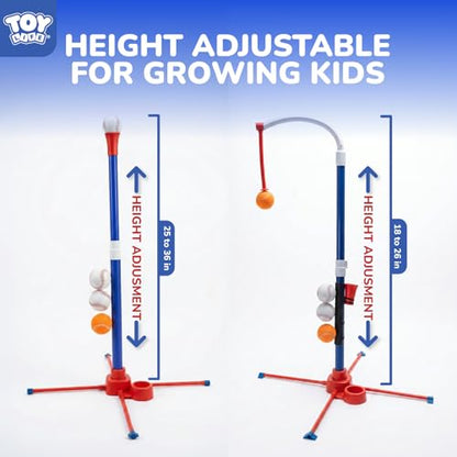 TOY Life 3-in-1 tBall Set for Kids 3-5, Adjustable Toddler T Ball Training Set with Bat, Toddler Baseball Set Semi-Automatic Launcher, Hanging Tee, Soft & Dog Play Balls, Fun Sports Set for Ages 3+