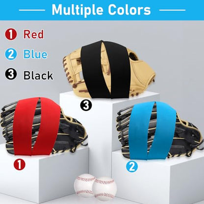 Baseball Glove Break in Kit, One-Piece Solid Wooden Baseball Glove Mallet and Three Colors Glove Wrap Straps for Baseball Glove and Softball Glove, Fit Adult Youth Kids Catcher Mitt - color: blue