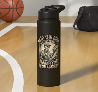 Pickleball Humor s Smash for Snacks s Court Rules Stainless Steel Insulated Water Bottle - color: Black