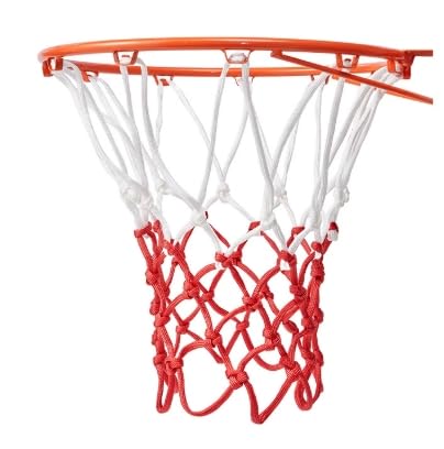 Heavy Duty Basketball Net - for Indoor and Outdoor Replacement nets and 12-Ring Standard Basketball Hoops, Anti-Whiplash Design - color: White, Red