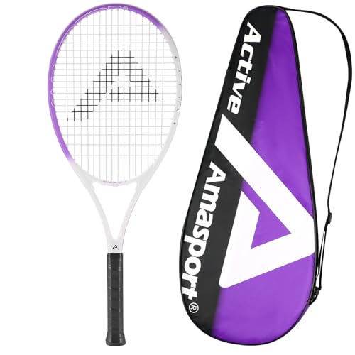 AMA SPORT Adult Tennis Racket - Pre-Strung Light Balance 27 inch Tennis Racquet for Women and Men Grip Size 2-4 1/4" - color: Purple