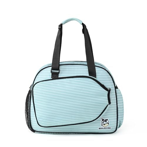 Boulder Bee Pickleball Bags, Premium Pickleball Tote Bag for Girls, Women’s Hand/Shoulder Gym Bag w Water Bottle Holder, with Pickleball Racquet/Paddle Holder - color: Stripe-Green