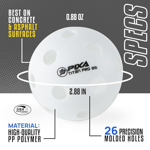 PIXA Titan Pro 26 Indoor Pickleball - USAPA Approved, Durable Indoor Pickleballs, Consistent Bounce, Smooth Flight, Ideal for Competitive Play- Packs of 3, 6, 12, 50