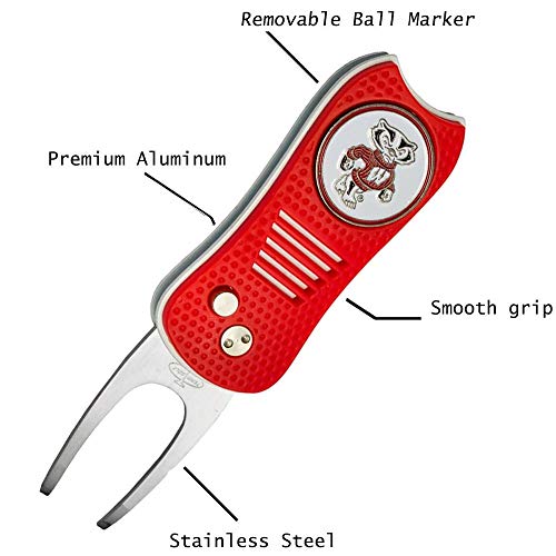 Switchblade Divot Repair Tool with Logo Printed Removable Magnetic Ball Marker-Best Divot Fixer - style: Wisconsin Badgers