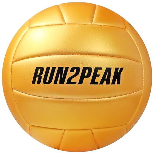 RUN2PEAK Soft Volleyball Ball Official Size 5 Volleyballs for Indoor Outdoor Beach Pool Game Play for Teen Beginner Recreational Team Professional PU Leather Training Practice Volley Balls - color: Golden