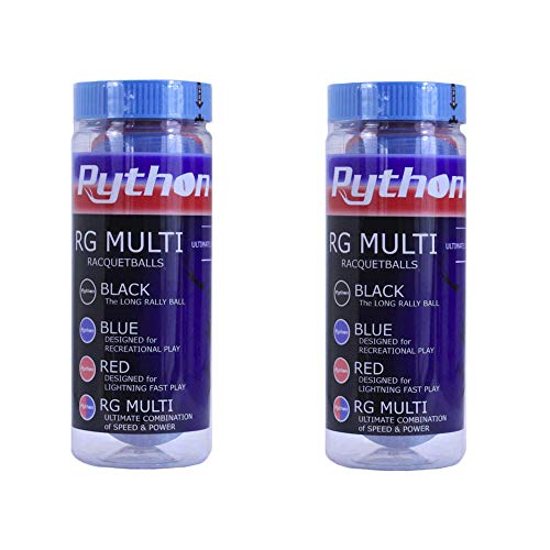 Python 3 Ball Can RG Multi Colored Racquetballs (Endorsed by Racquetball Legend Ruben Gonzalez!) (Red/Blue, Red/Black, Black/Bue Colors Available) - color: Red/Blue, size: 2-Pack