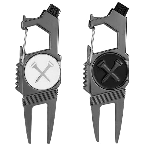 2pcs 7-in-1 Golf Divot Repair Tool and Ball Marker, Multifunctional Divot Tool Fixer with Brush & Thin Tines Groove Cleaner Golf Accessories for Men Golfers Gifts