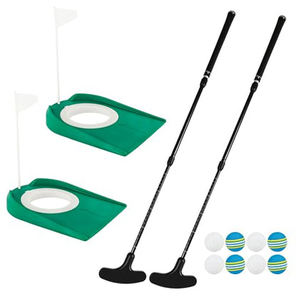 2 Pack Adjustable Golf Putter Set for Kids Teenagers Right or Left Handed Two-Way Mini Golf Club Putter Men and Women 4 Golf Training Balls 4 Practice Foam Balls 2 Flag Cup - color: Black/ Green